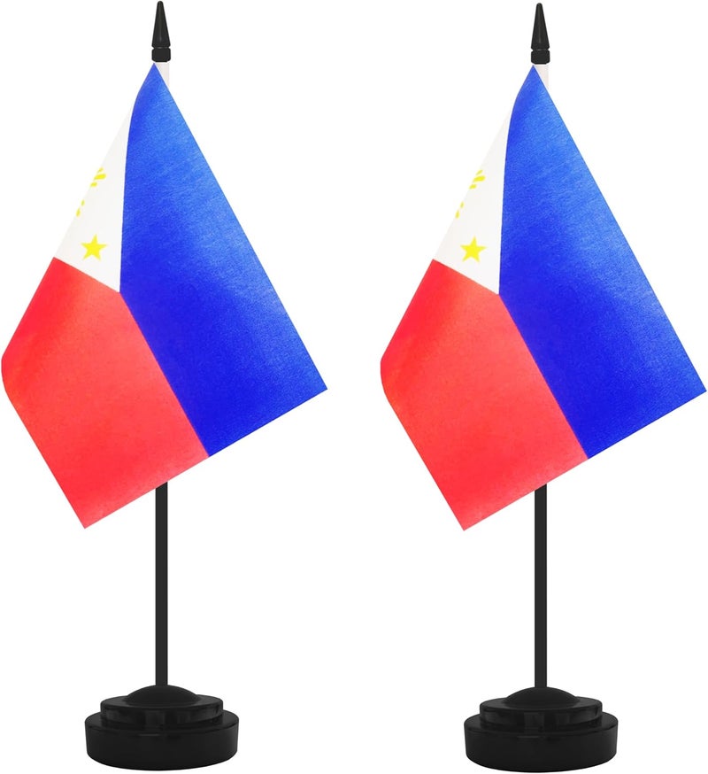 Yamiuo 2 Pack Philippine Desk Flag Set, Philippine Desktop Small Miniature Table Office Flag with 12" Black Pole and Black Base, Offices, Classroom, Home, Festival Decoration (Philippine) - Image 1